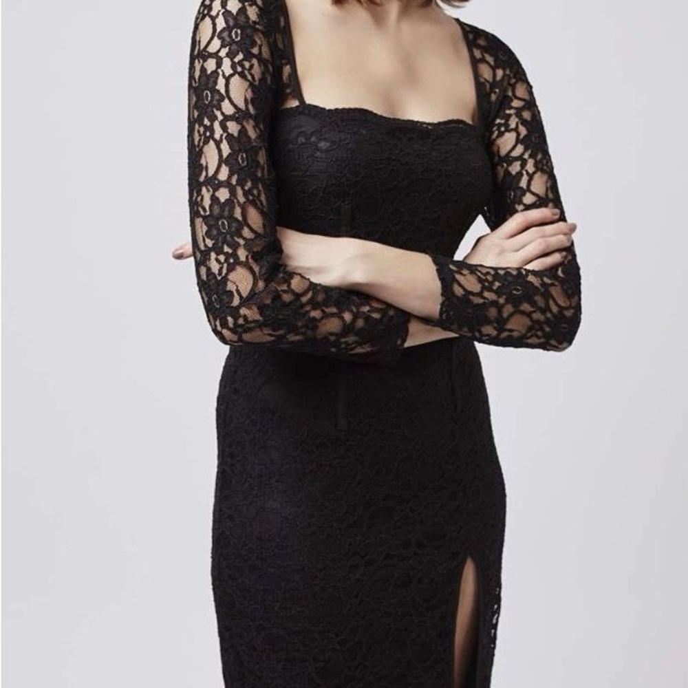 Topshop Black Lace Long Sleeve Dress